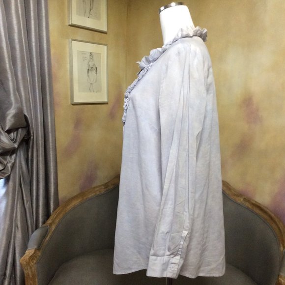 Pale blue ruffled blouse by Ann Taylor LOFT, size L - Picture 6 of 10